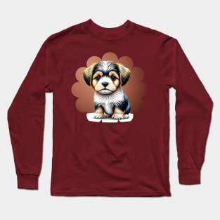 Havanese Puppy Dog in Black, Brown & White Fur Coat Markings Long Sleeve T-Shirt